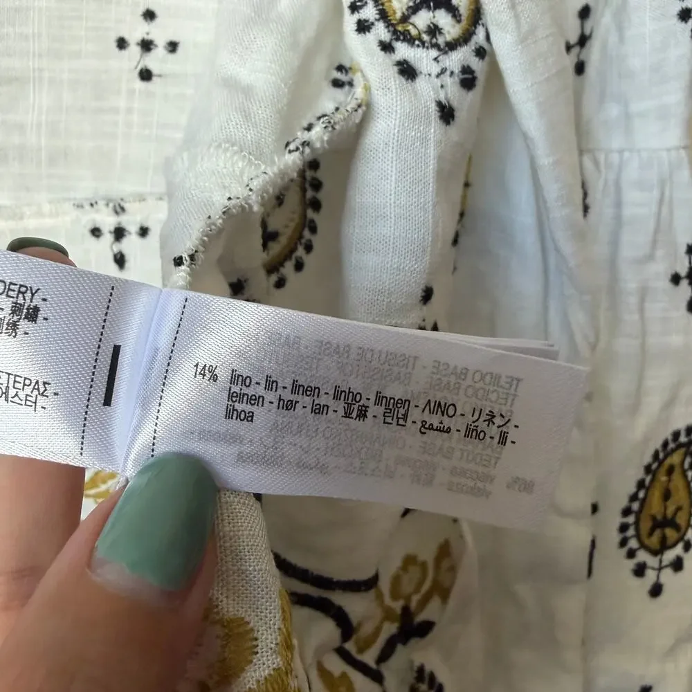 ZARA White Paisley Embroidered Linen Blend Matching Set